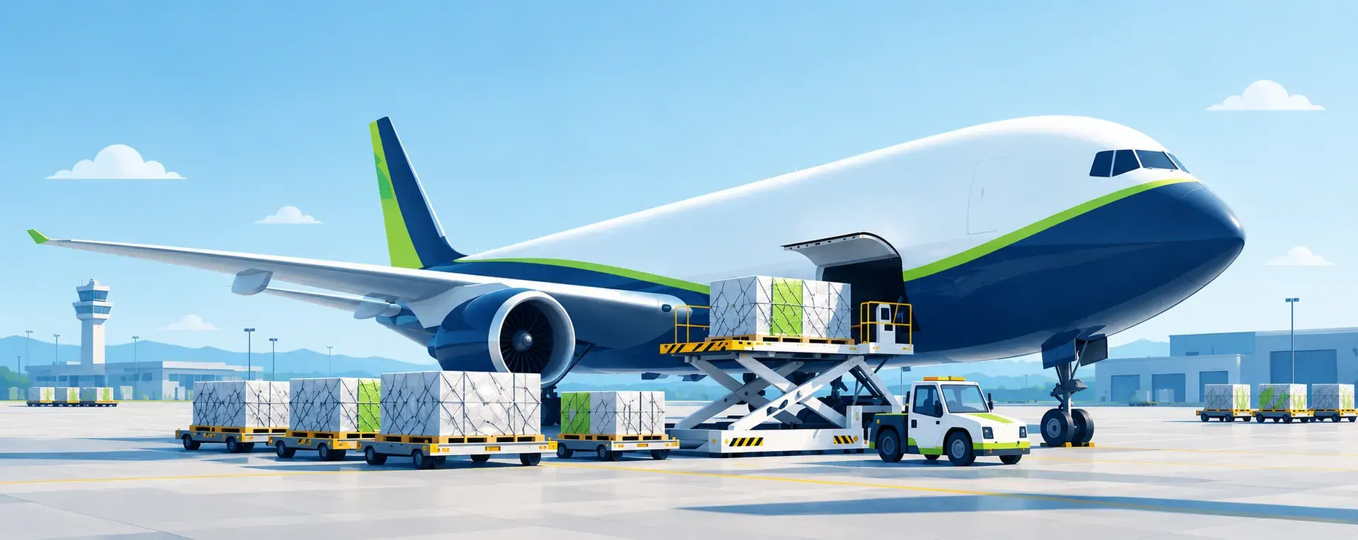 Cargo being loaded onto a freight aircraft
