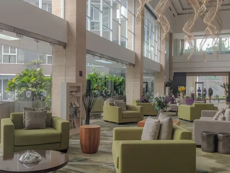 Hospitality interior with furniture and fixtures
