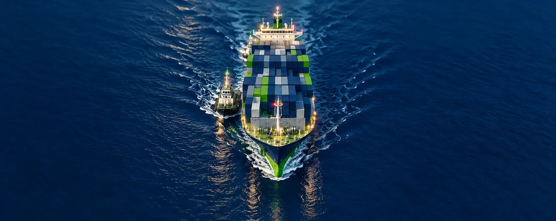 Container ship crossing open ocean